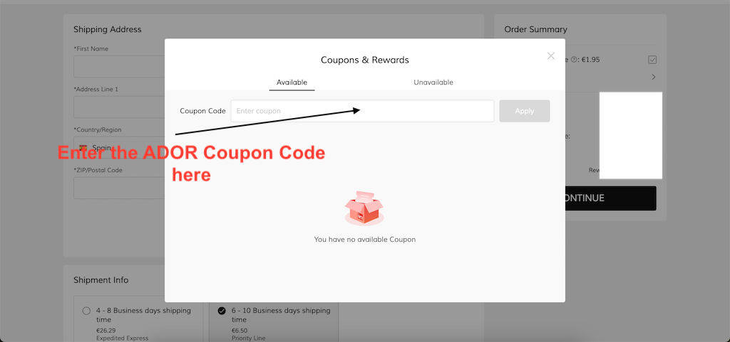 How to use a ADOR Coupon Code