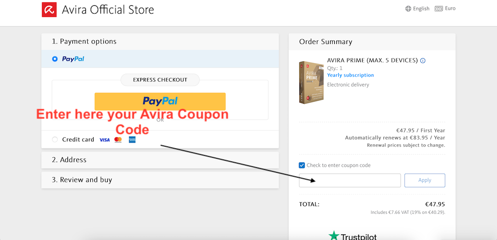 How to use an AVIRA Coupon Code