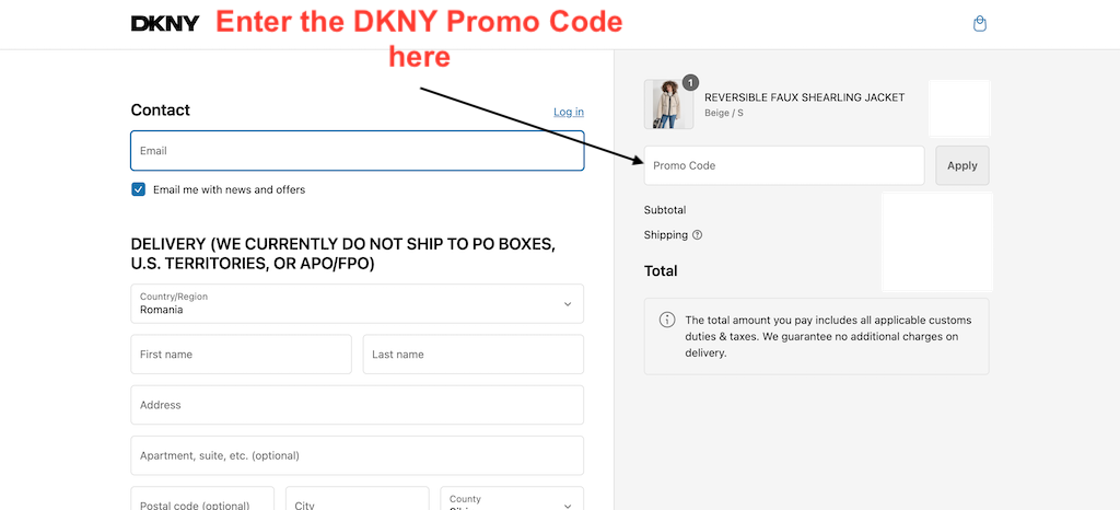 How to add a DKNY promo code to your order