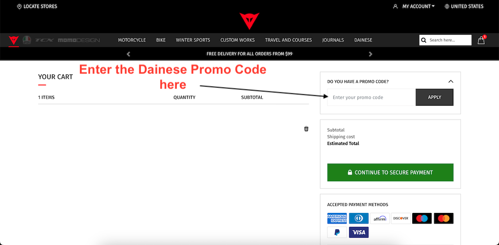 How to use a Dainese Promo Code