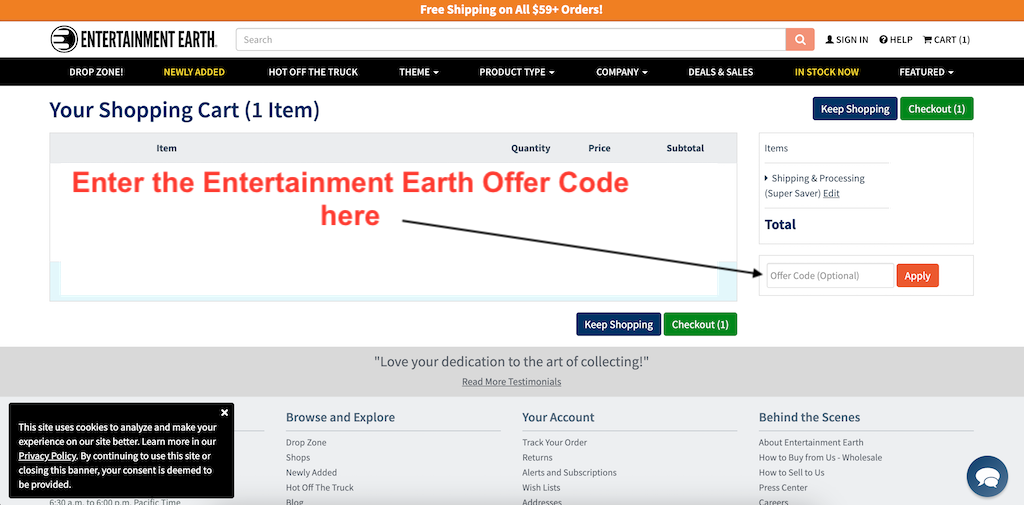 How to use a Entertainment Earth Coupon Code