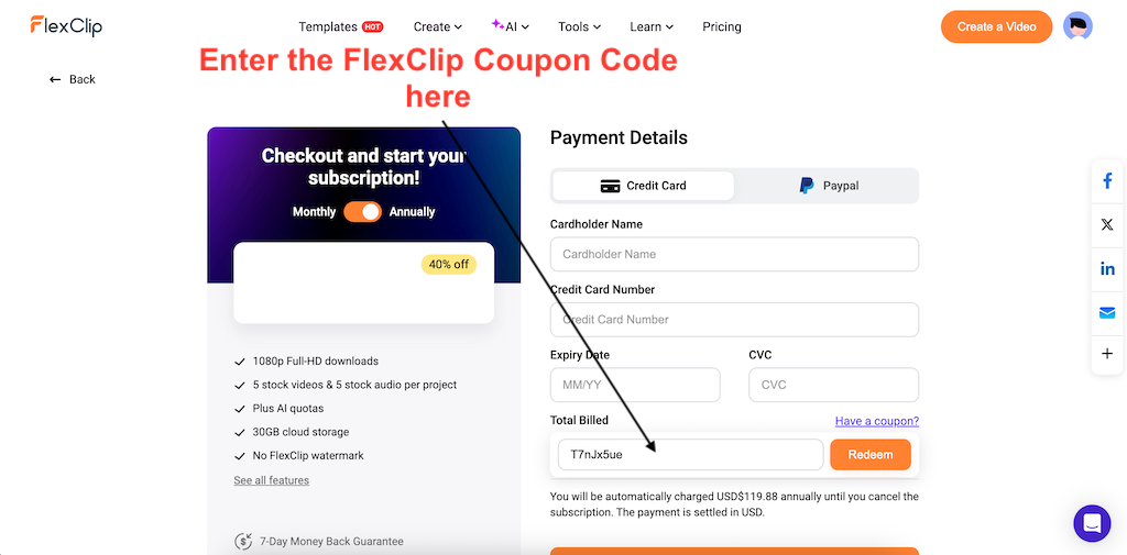 How to use a FlexClip Coupon Code