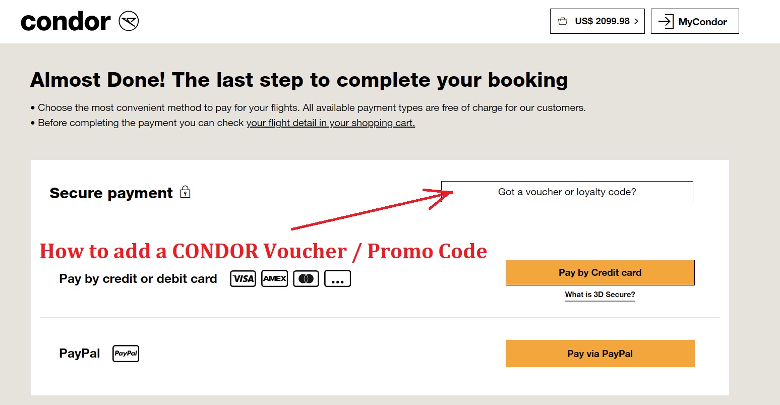 How to use a CONDOR promo code or voucher