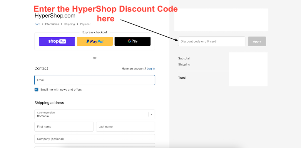 How to use a Hypershop Discount Code