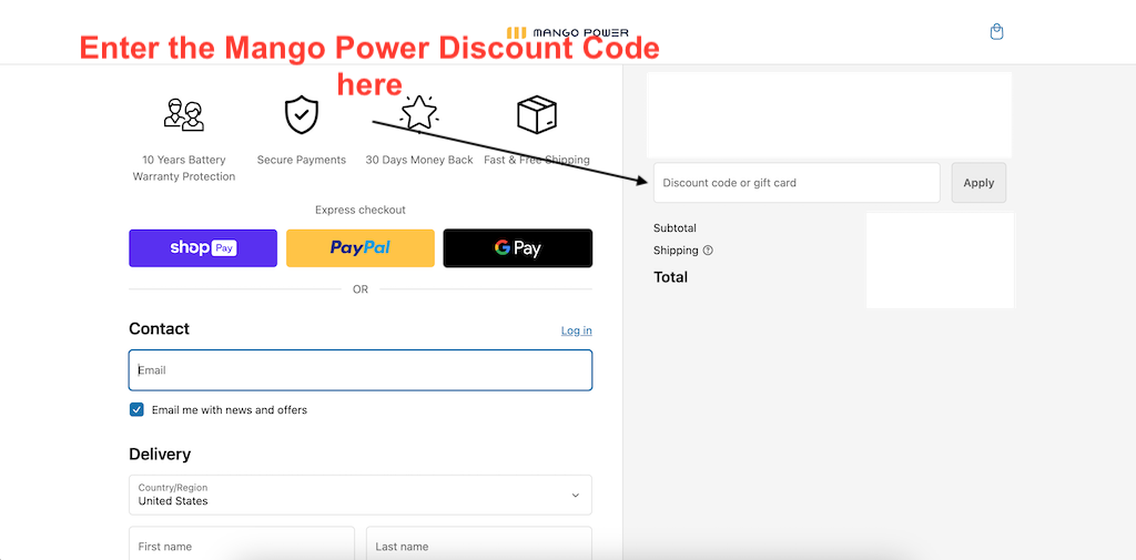 How to use a Mango Power Discount Code